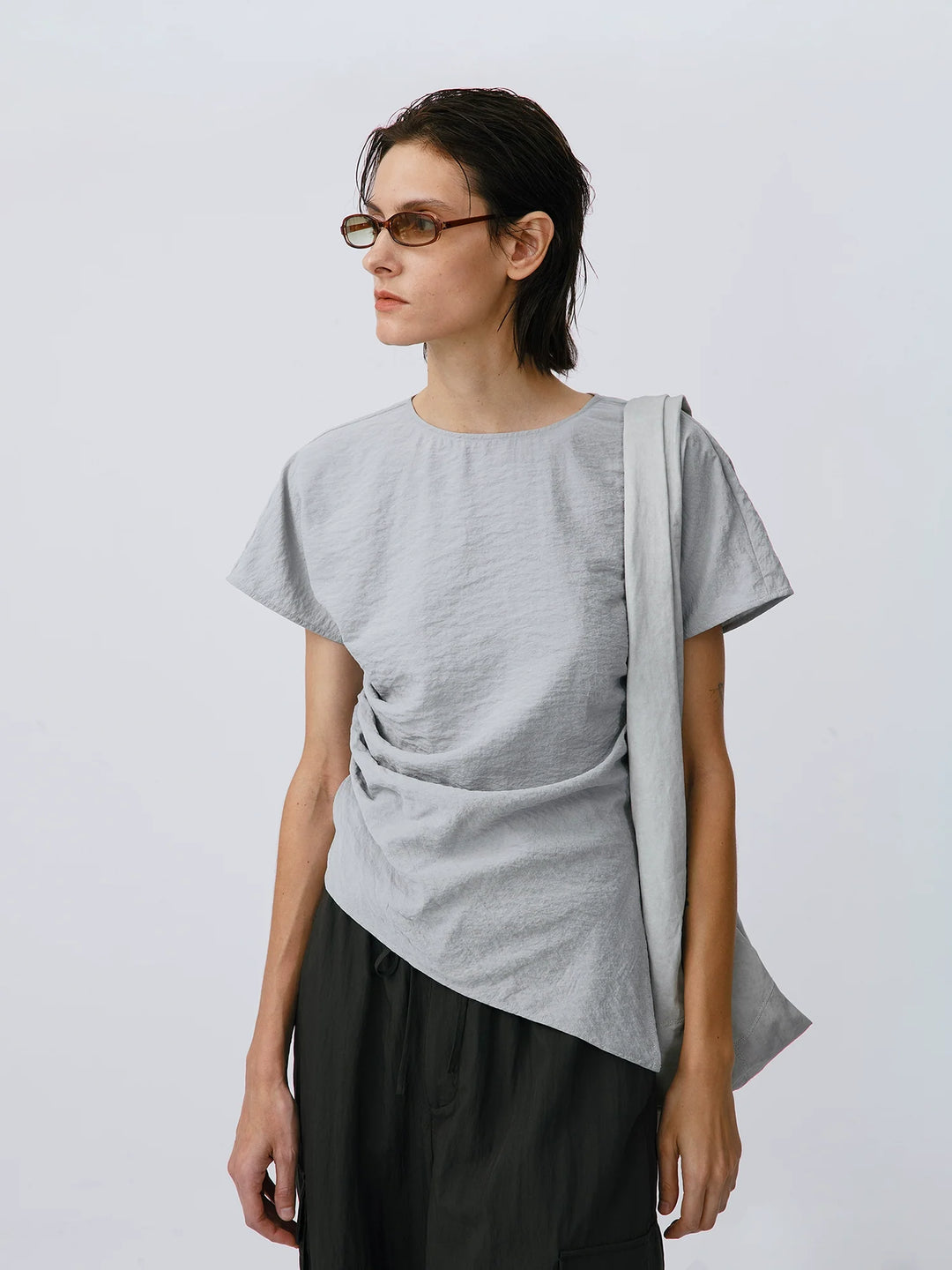 Silk Pleat Sleeve Tee