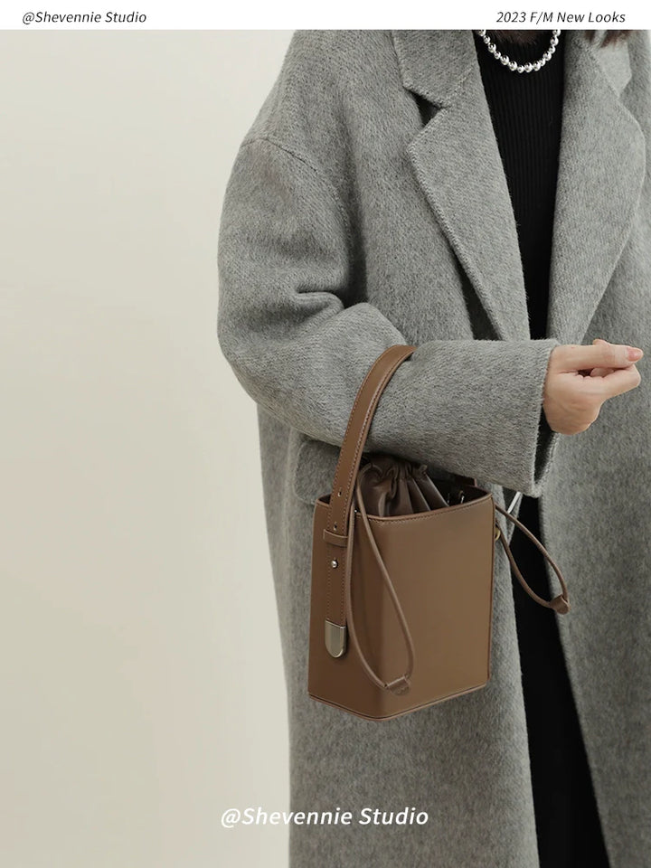 Square Leather Bucket Bag