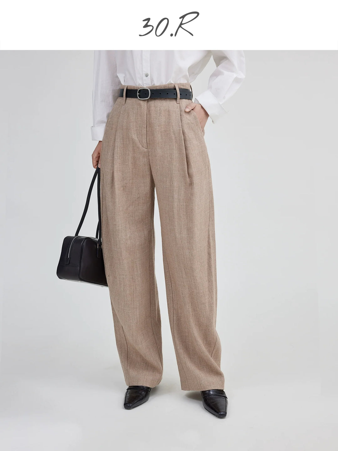 Wool Linen Wide Leg Trousers