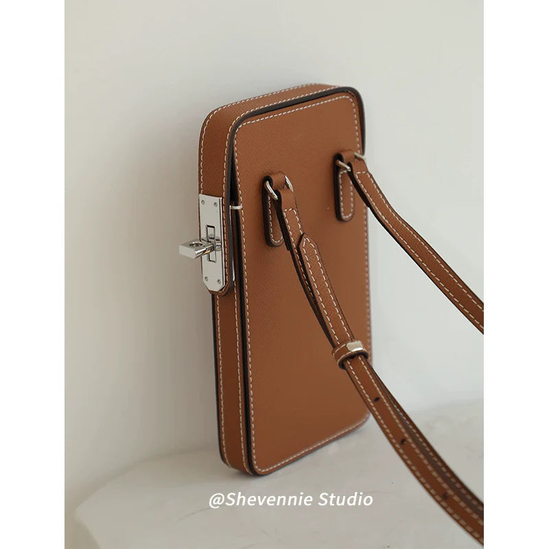 Shevennie Metal Buckle Leather Crossbody