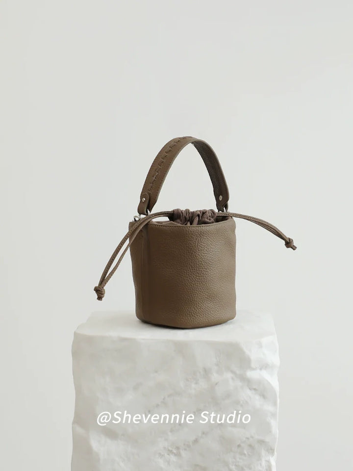 Leather Drawstring Bucket Bag