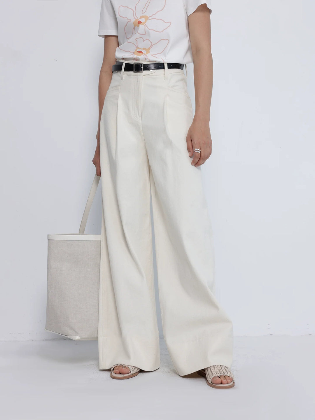 Natural Wide Leg Denim Pants