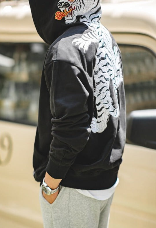 Retro Tiger Embroidered Hoodie