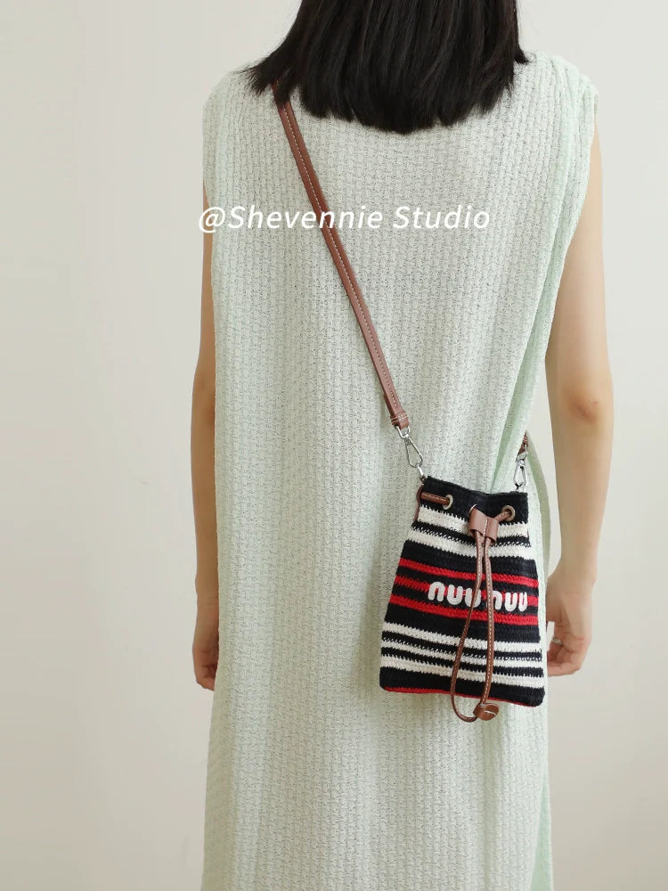 Striped Leather Bucket Bag