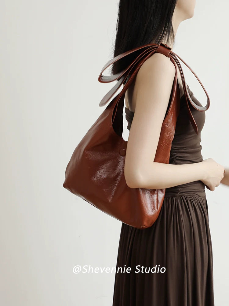 Bow Accent Leather Tote