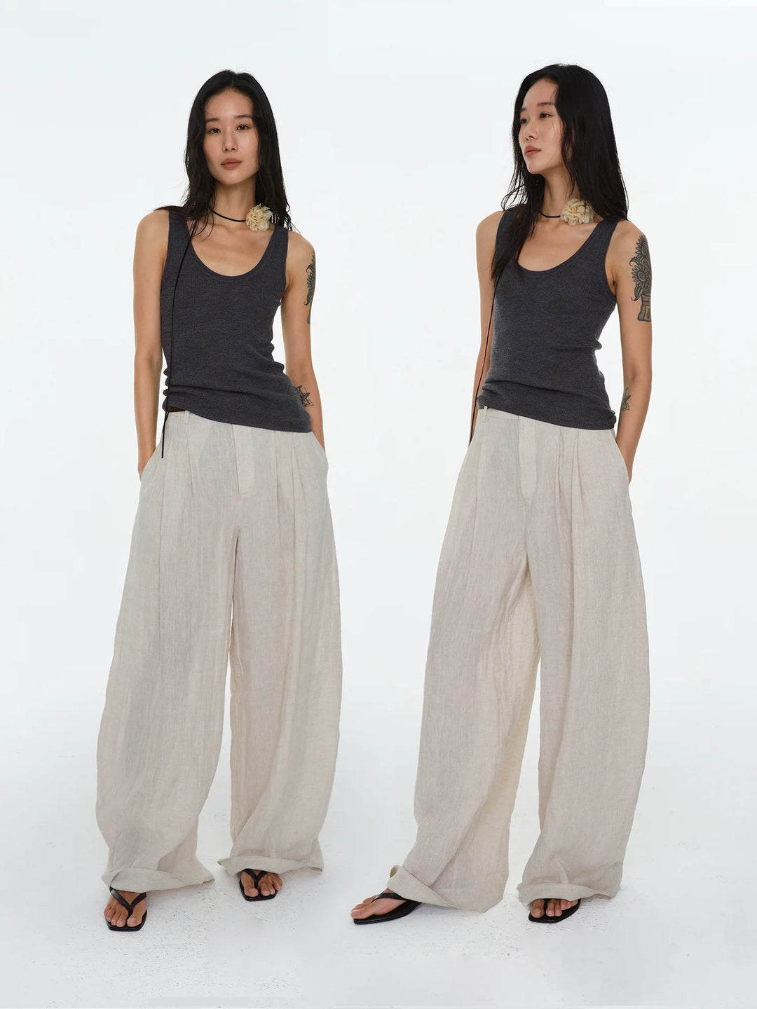 Natural Linen Wide Leg Pants