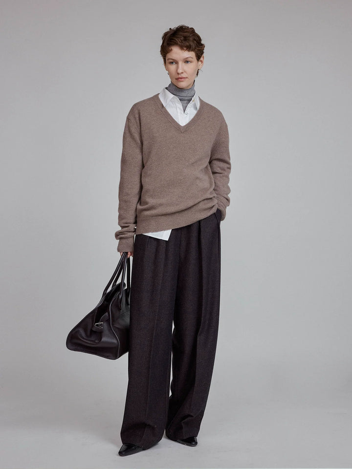 Wool Pleated Straight Pants