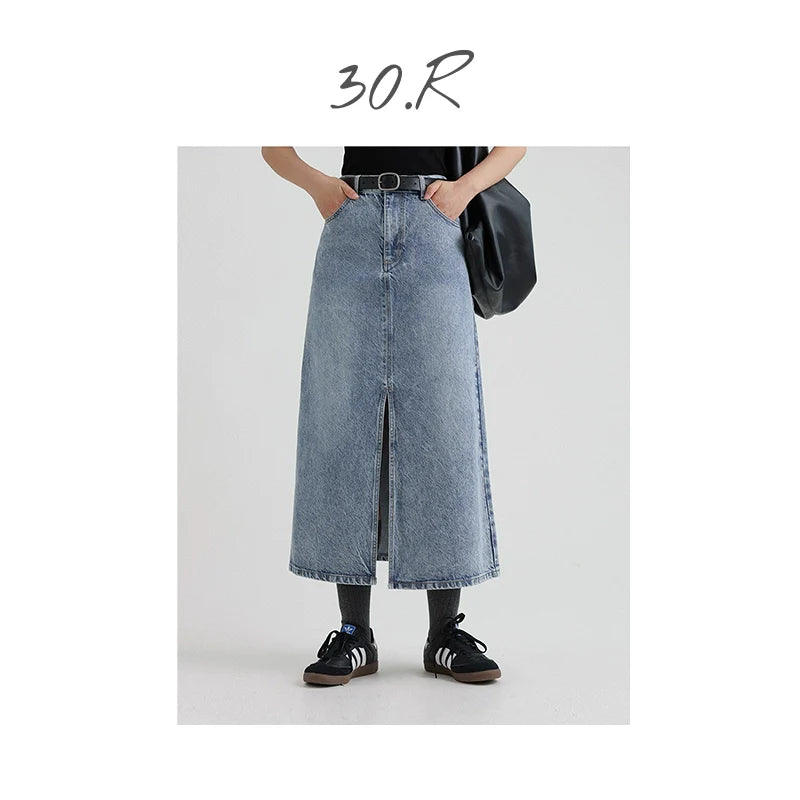 Natural Denim Midi Skirt