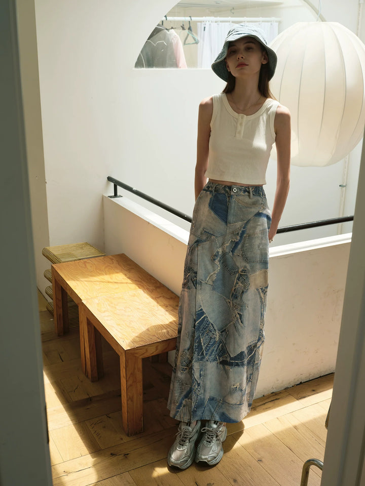 Denim Print Midi Culottes