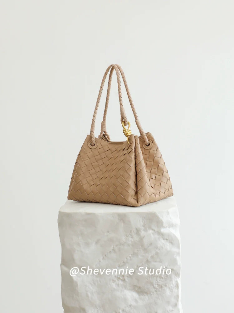 Woven Leather Messenger Tote