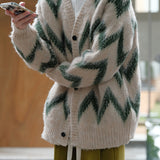Winter Plush Retro V-Neck Knitted Cardigan Sweater Jacket - Unisex