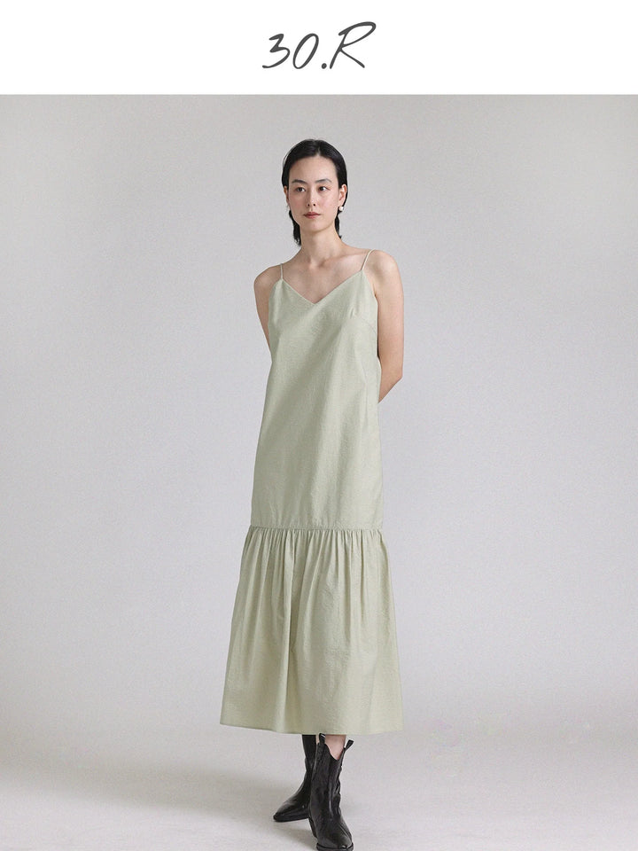 V-Back Cotton Midi Dress