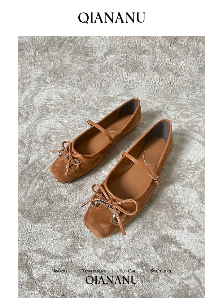 Square Toe Leather Ballet Flats