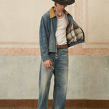 Vintage Vibes - New Autumn and Winter Retro Washed Short Wide Denim Jacket with Corduroy Collar and Zipper