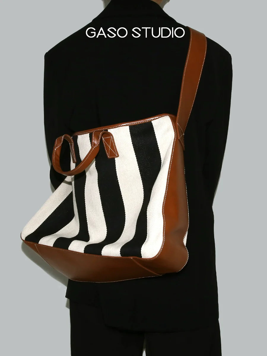 Canvas Leather Stripe Tote