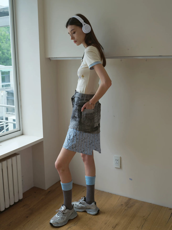 Denim Patchwork Skirt