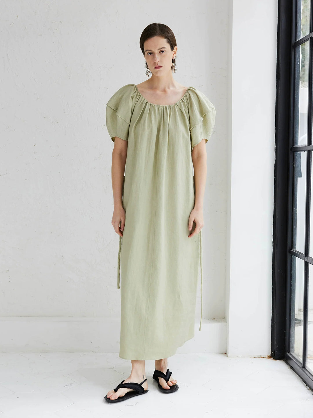 Linen Puff Sleeve Dress