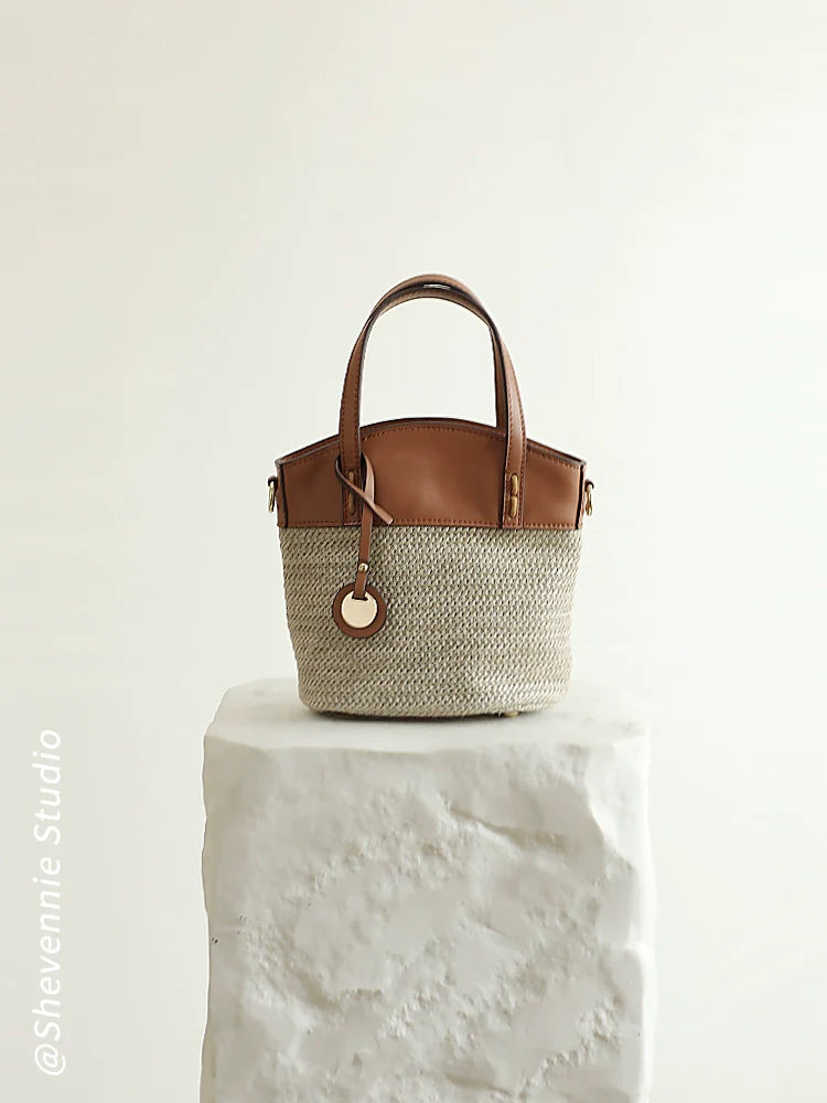 Woven Leather Bucket Bag