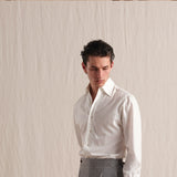 Men's Italian Handmade One-Piece Collar Shirt - 100% Pima Cotton Long Sleeve Business Casual White Shirt