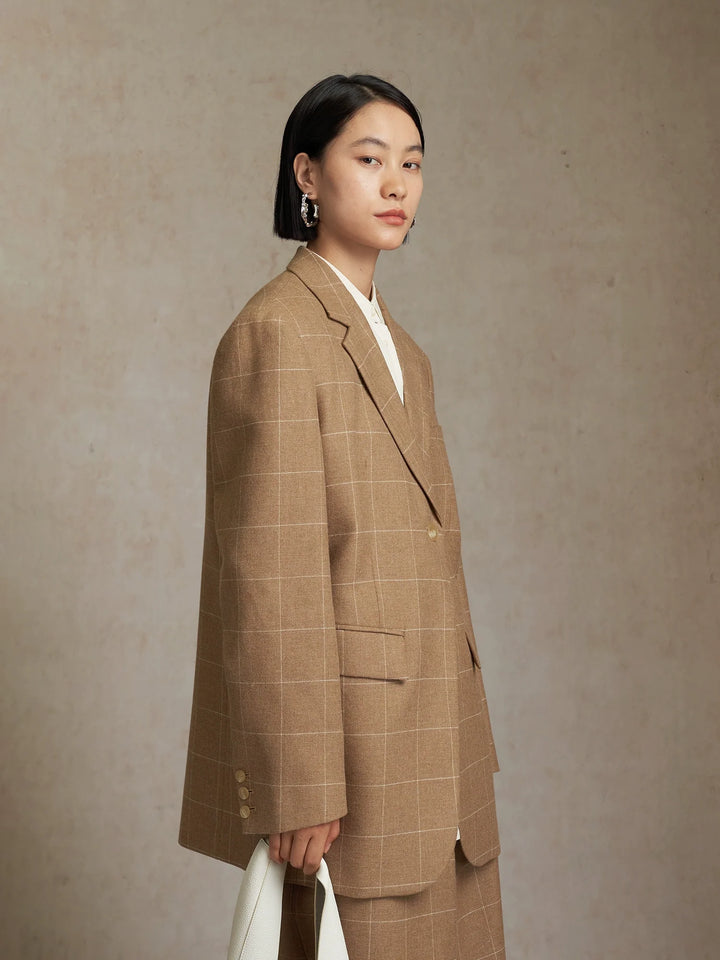 Natural Plaid Wool Suit