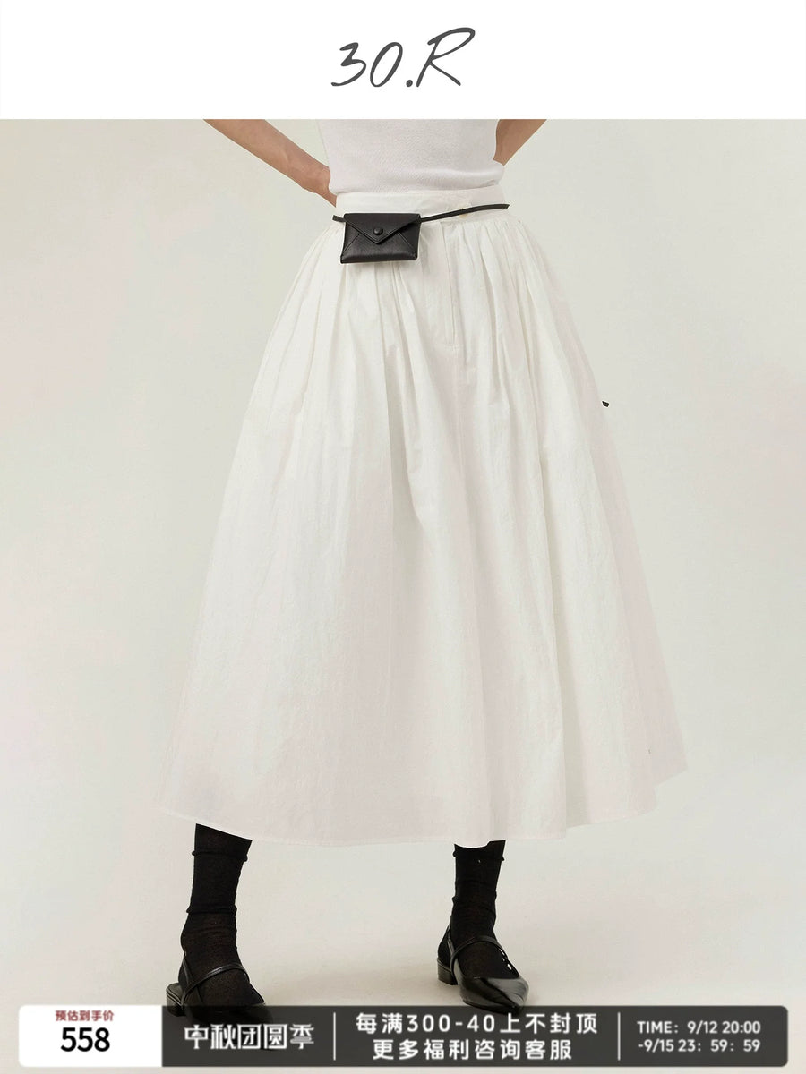 Cotton Pleated Midi Skirt