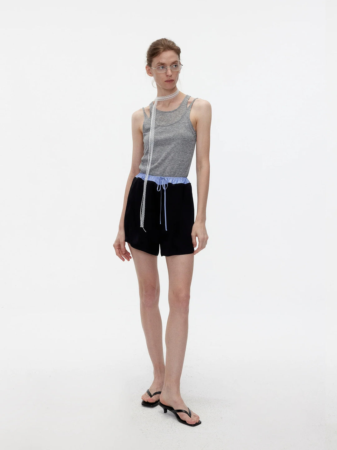 Acetate Stripe Drawstring Shorts