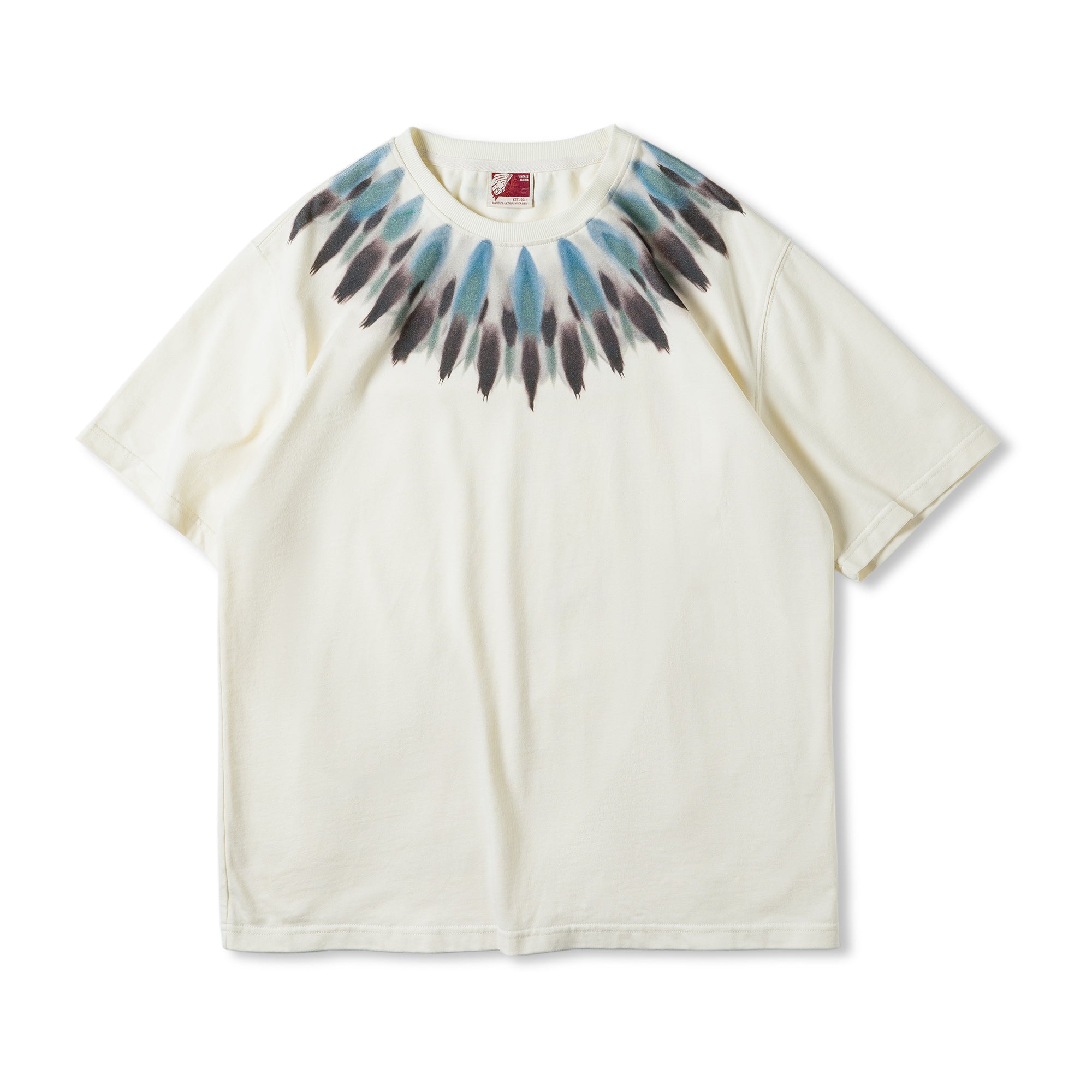 Retro Ethnic Print Men's Summer T-Shirt with Indian Feather Design