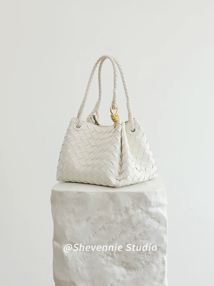 Woven Leather Messenger Tote