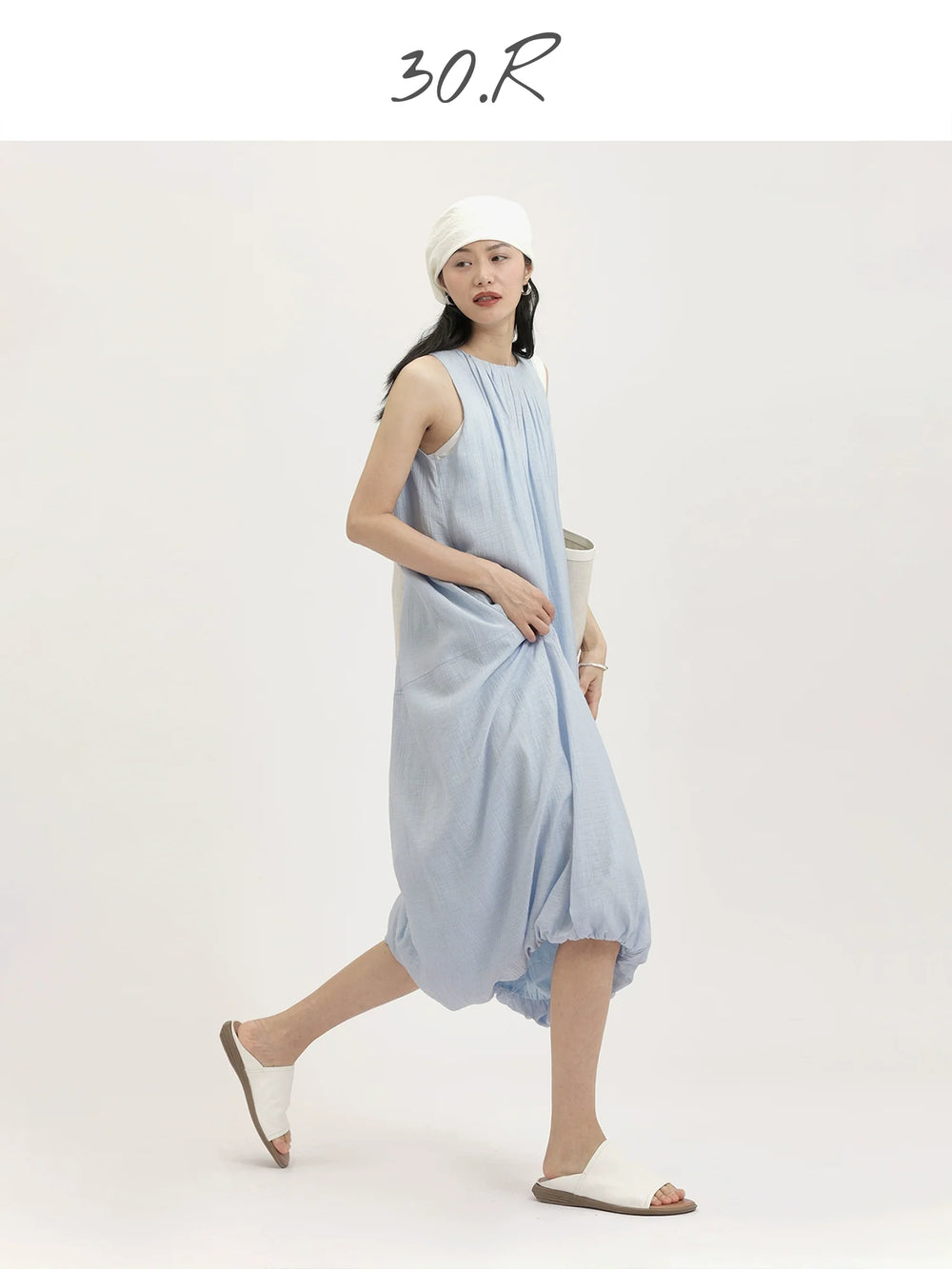 Linen Cotton Pleated Midi Dress