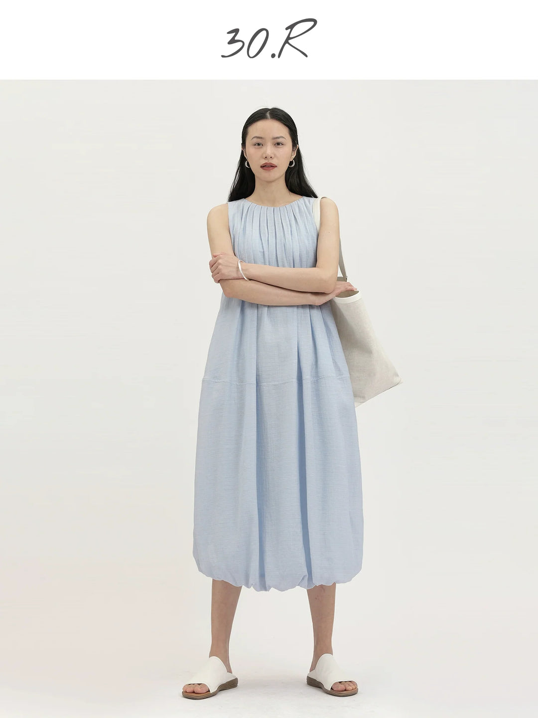 Linen Cotton Pleated Midi Dress