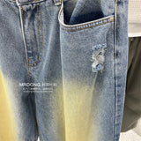 Korean purchasing agent for men and women of the same style live broadcast designer summer old yellowed washed heavy industry wide-leg straight jeans