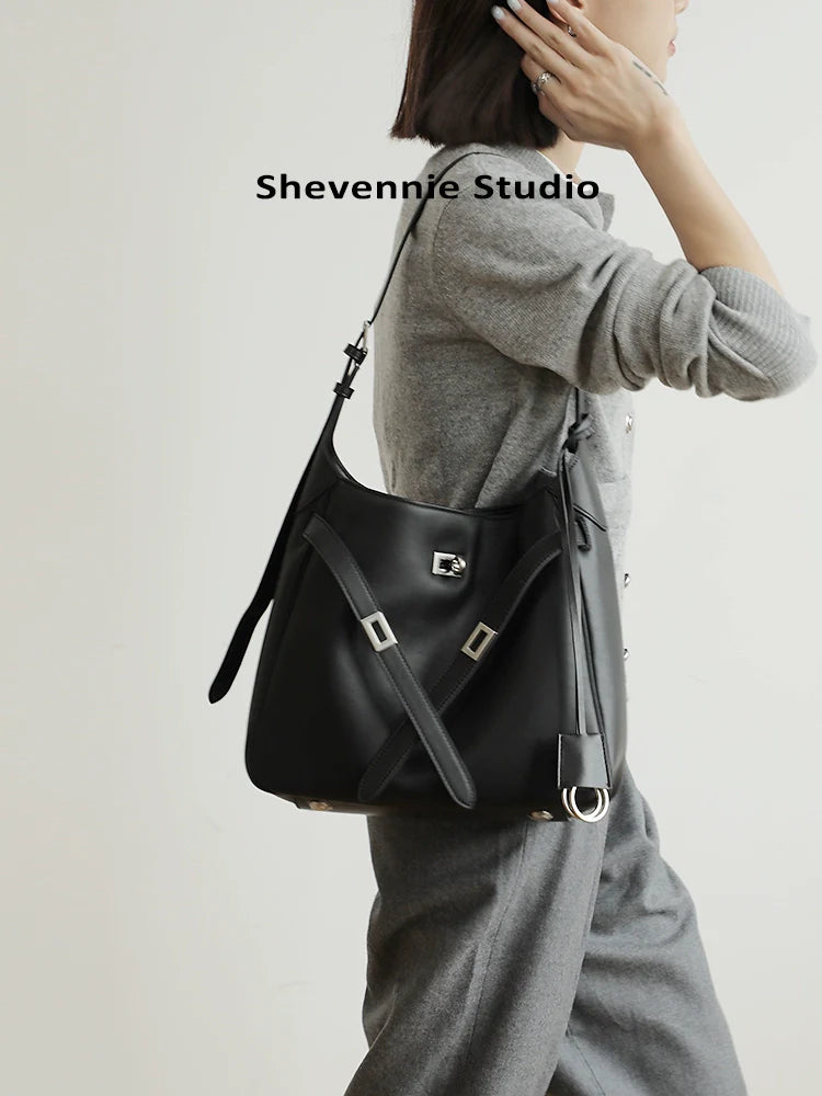 Black Leather Platinum Tote