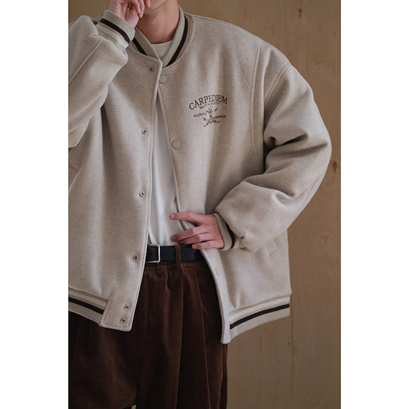 Oatmeal Cotton Baseball Jacket