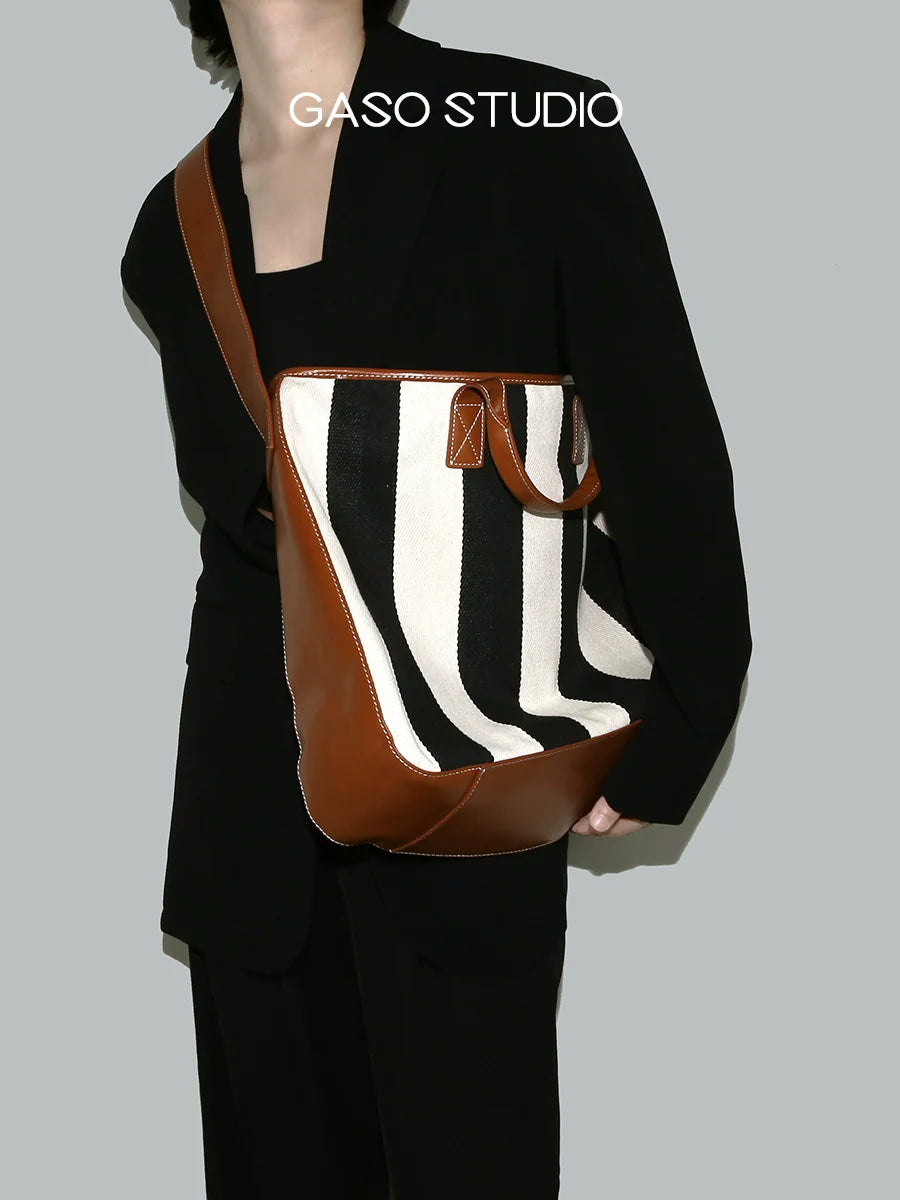 Canvas Leather Stripe Tote