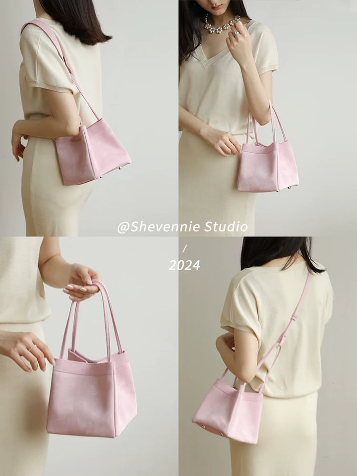 Silk Leather Bucket Bag