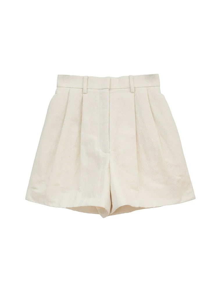 High Waist Linen Blend Shorts