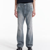 Blue Gray Washed Loose Fit Men's All-Match Jeans
