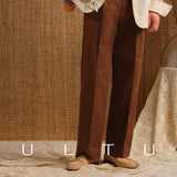 Men's Washed Pure Cotton Double-Pleat Straight-Leg Pants - Vintage Hollywood Style Suit Trousers