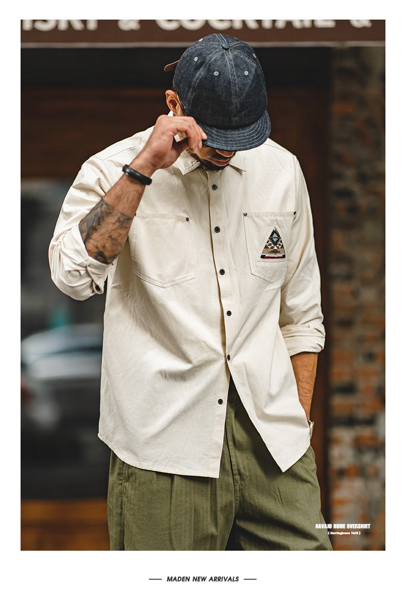 Beige Totem Stitching Shirt