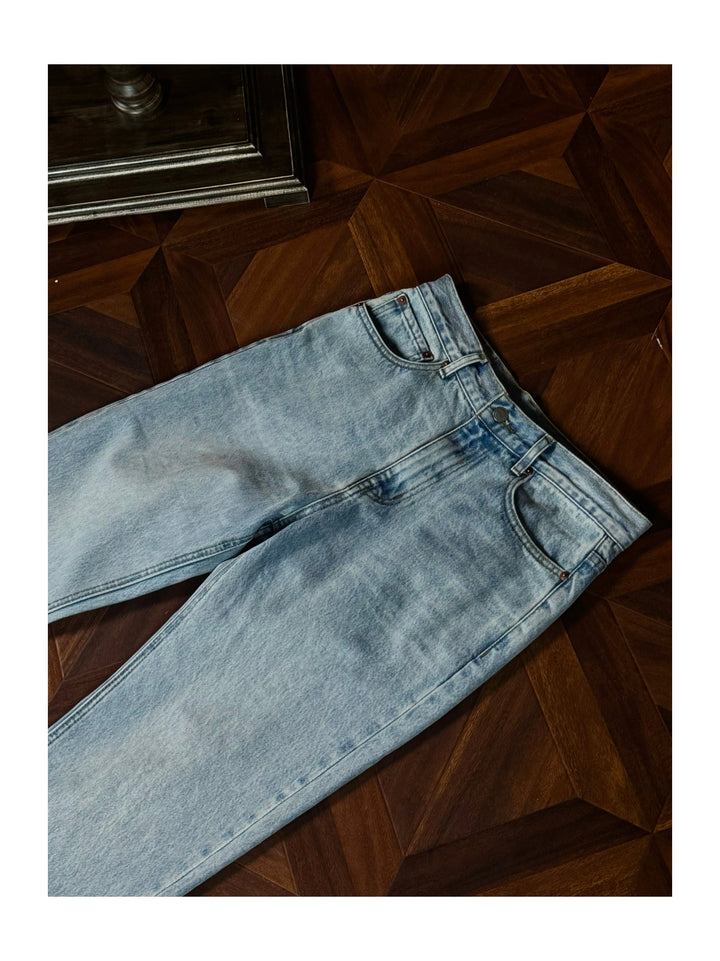 Washed Distressed Ice Blue Jeans