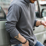 Men's Casual Gray Waffle Sweater with High Collar for Autumn