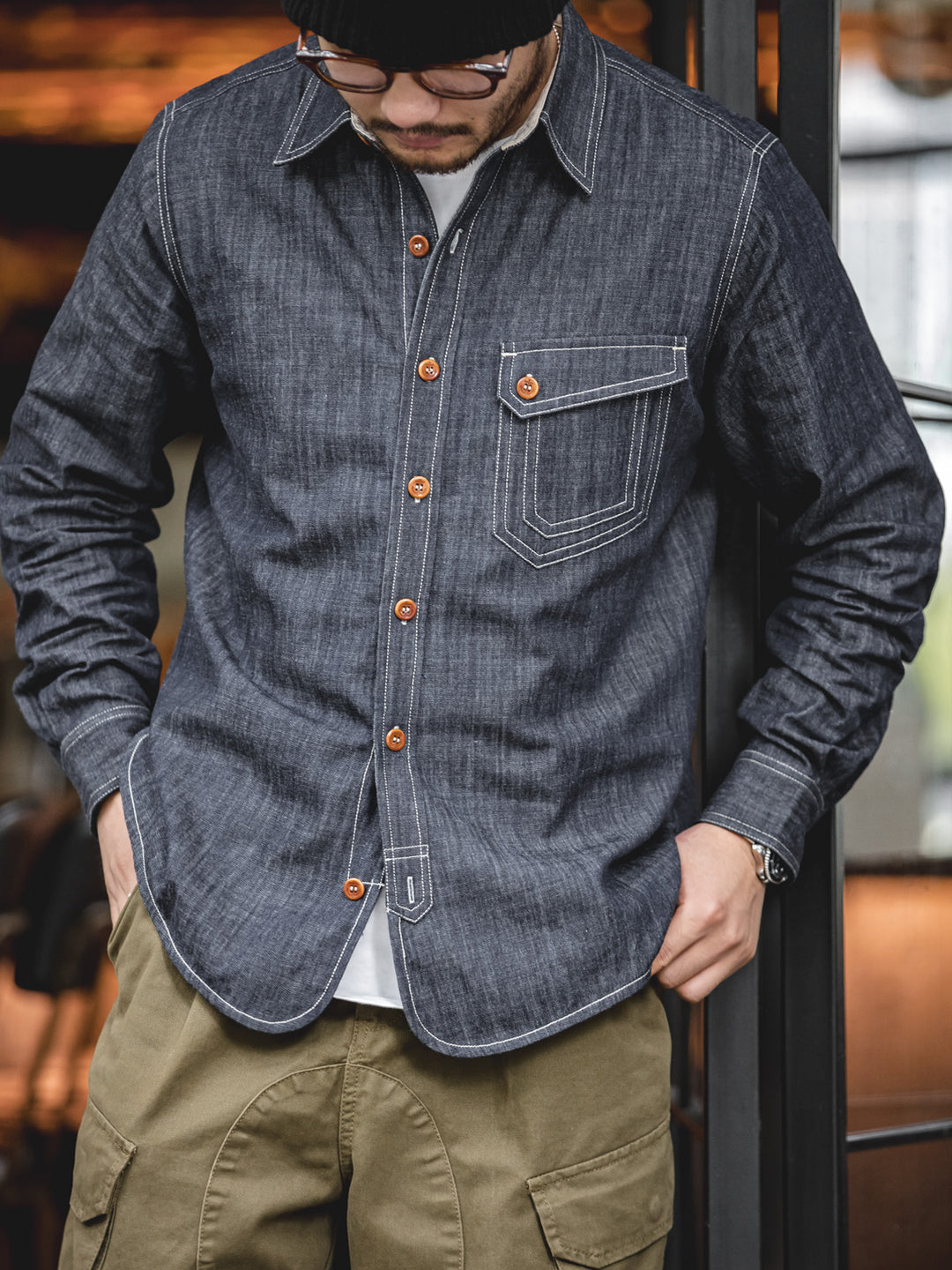 Retro Denim Long Sleeve Shirt