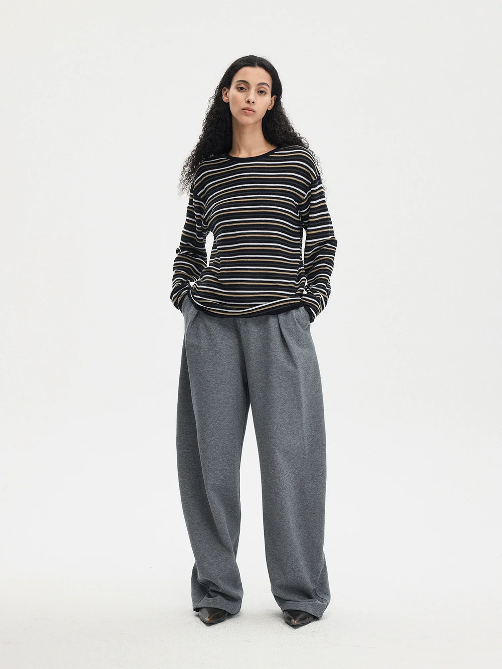 Gray Elastic Pleated Trousers