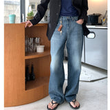 High-Quality Korean Men's Striped Texture Wide-Leg Jeans