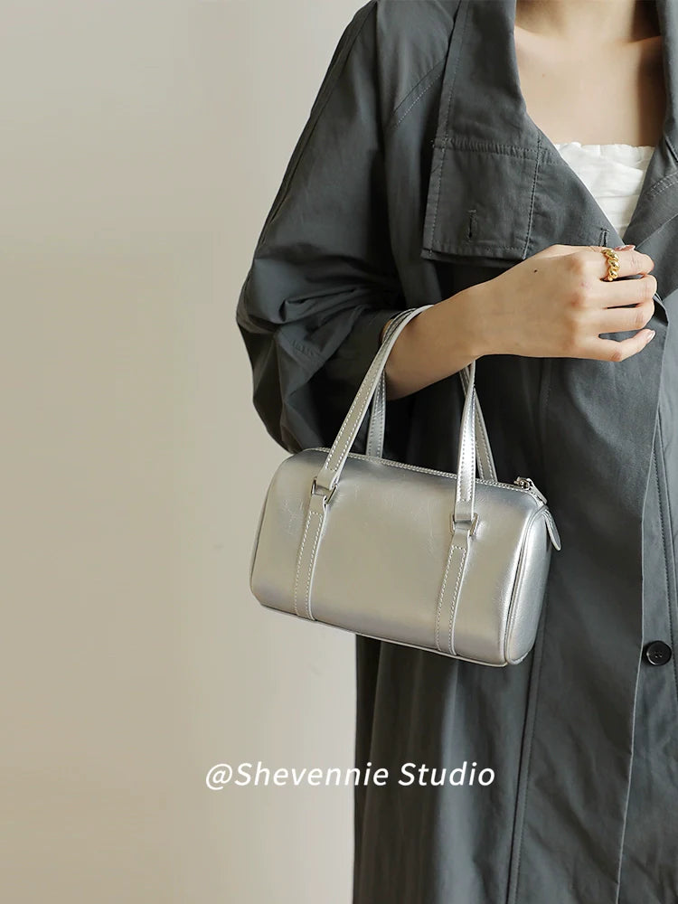 Cylindrical Leather Handbag