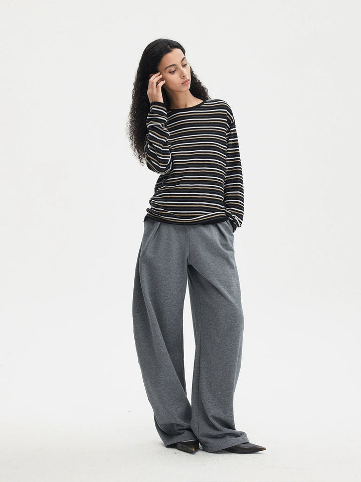 Gray Elastic Pleated Trousers