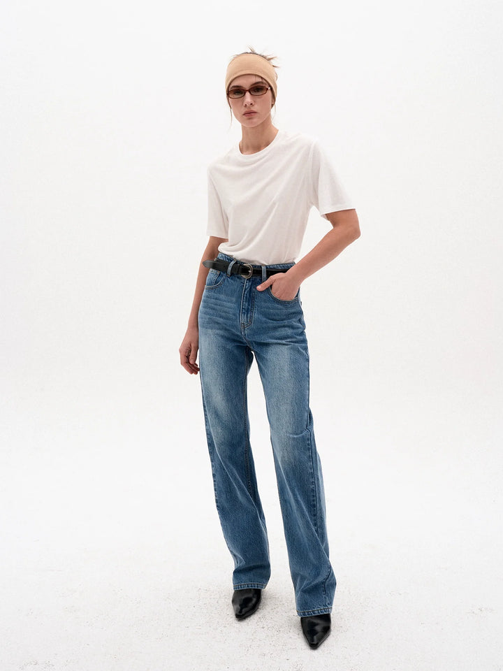 Wrinkled Texture Straight Jeans