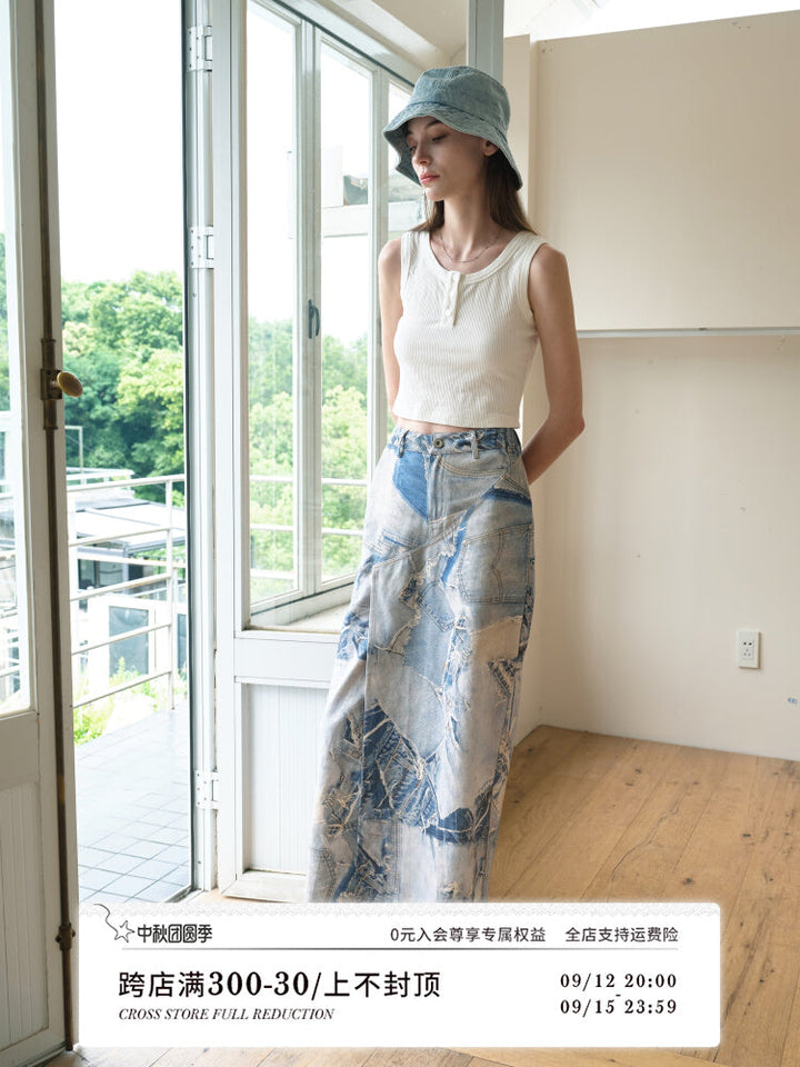 Denim Print Midi Culottes