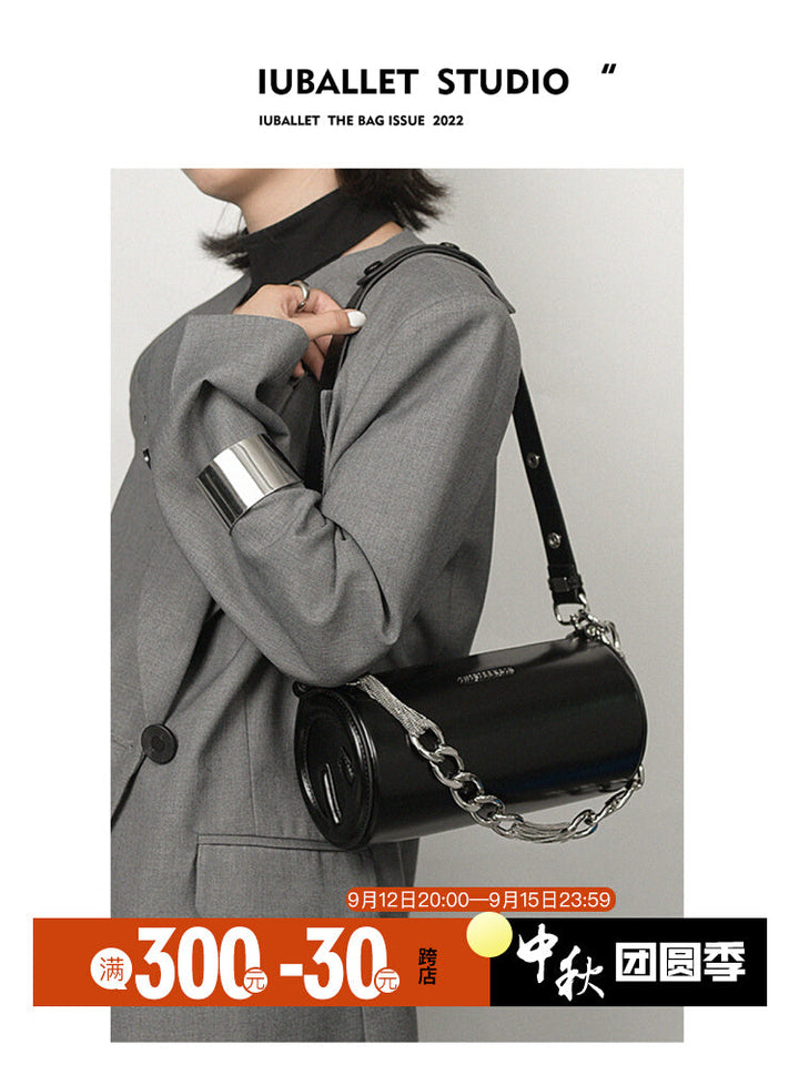 Leather Tubular Shoulder Bag