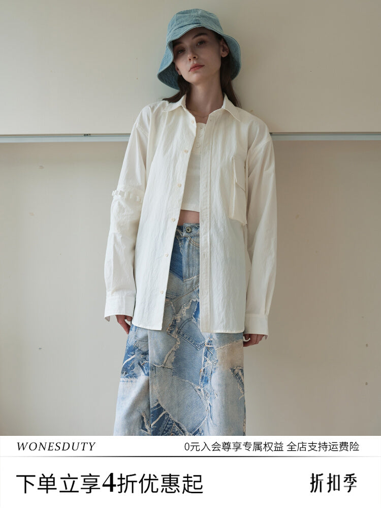 White Brocade Shirt Jacket